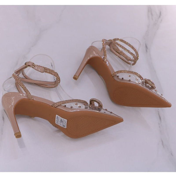 Escarpins à talons aiguilles en transparent avec strass