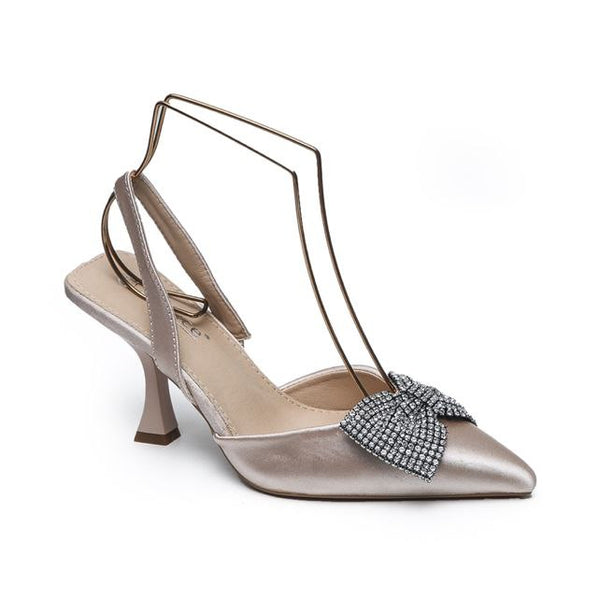 Escarpins à strass à nœud papillon en satin à bride de cheville